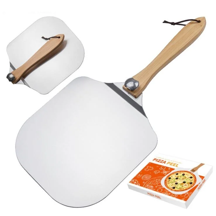 Stainless Steel Folding Pizza Peel with Wooden Handle 12 inch Pizza Paddle for Baking Homemade Pizza and Bread