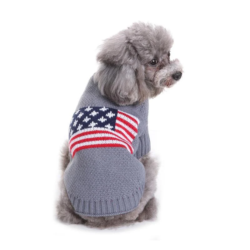 OEM Factory Custom Knitted Jacquard American Flag Sweater For Dogs Clothes Pet Apparel