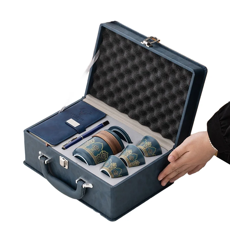 Custom Luxury Arabic Tea Cup Set Wine Gift Packaging Box Luxury Leather Suitcase Empty Coffee Mug Boxes Crafts Candles Souvenirs