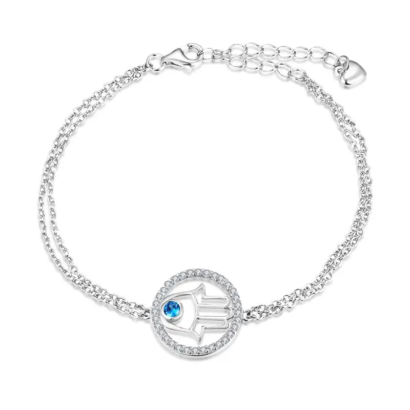 Chain Adjustable 925 Sterling Silver Cubic Zirconia Hamsa Evil Eyes Link Bracelet For Women