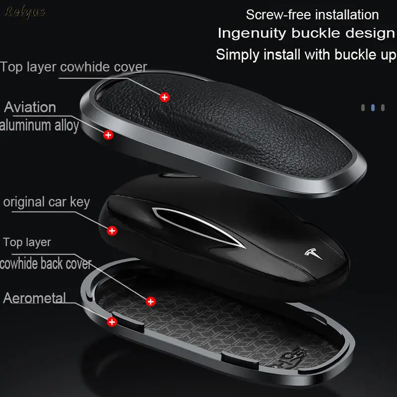 Fashion Leather Aluminum Alloy Car Key Cover Tesla Model 3 X S Y Protector Holder Matel Car Accessories Key Case