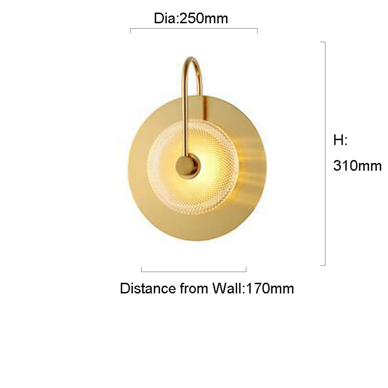 Oriental Interior Design Lighting Round Glass Cover Golden Wall Hanging Lamp Sconce Night Light for Bedroom