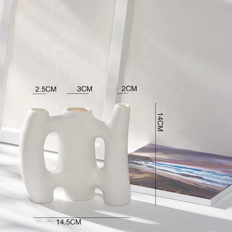 Korea style white simple click  flower ceramic vase ornament for room decoration