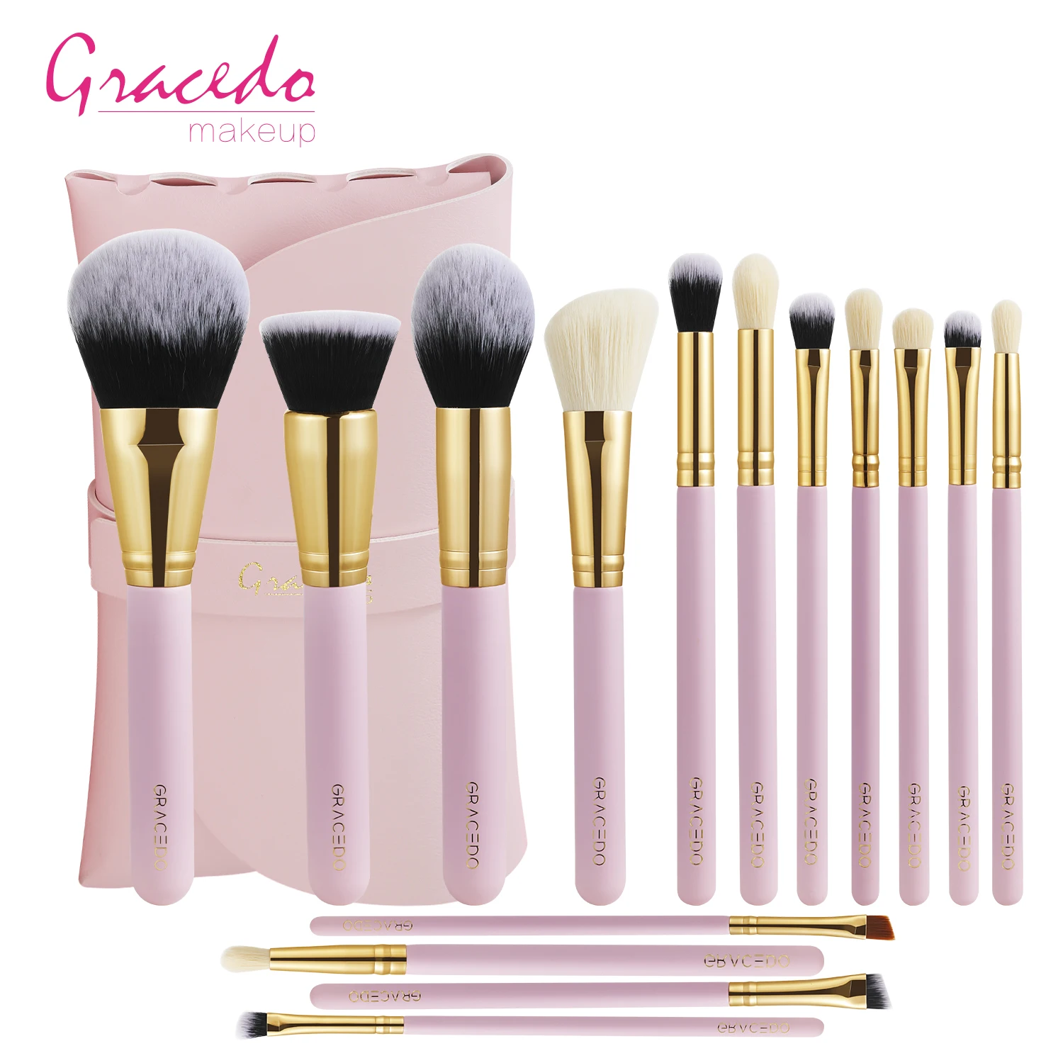 Gracedo professional makeup tool brush set wholesale custom logo case pink handle high quality vegan luxury makeup brush set