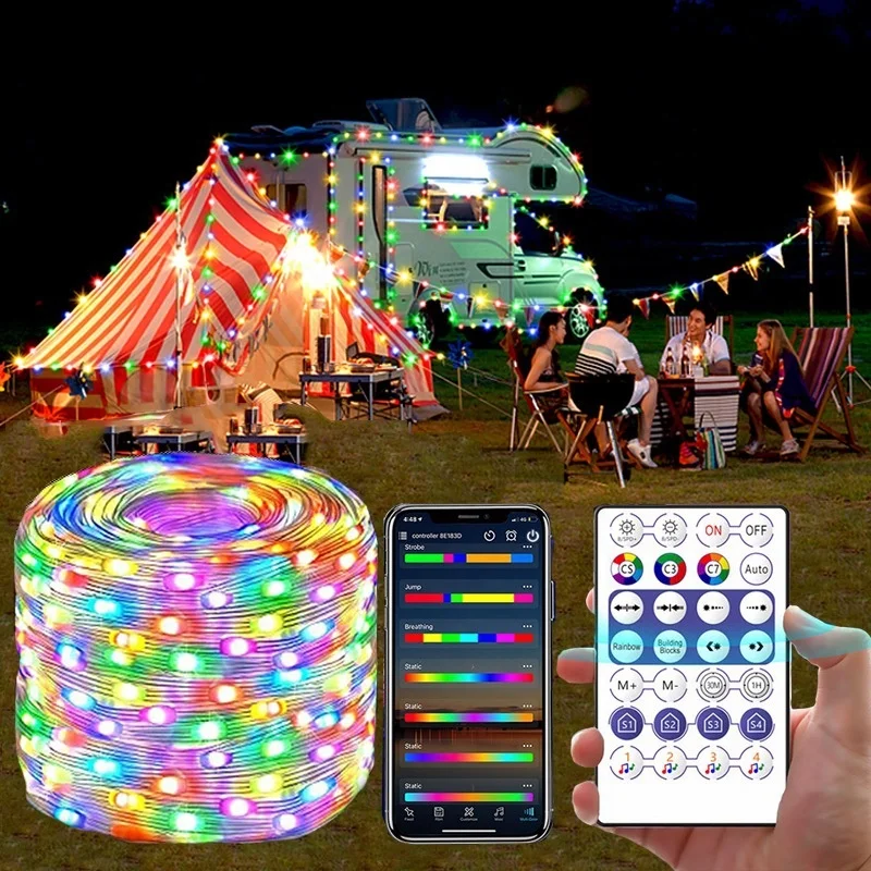 Outdoor Christmas Lights 10M Led String with 28 Keys Remote Control RGBIC Color Changing APP Smart Control Led Fairy Lights