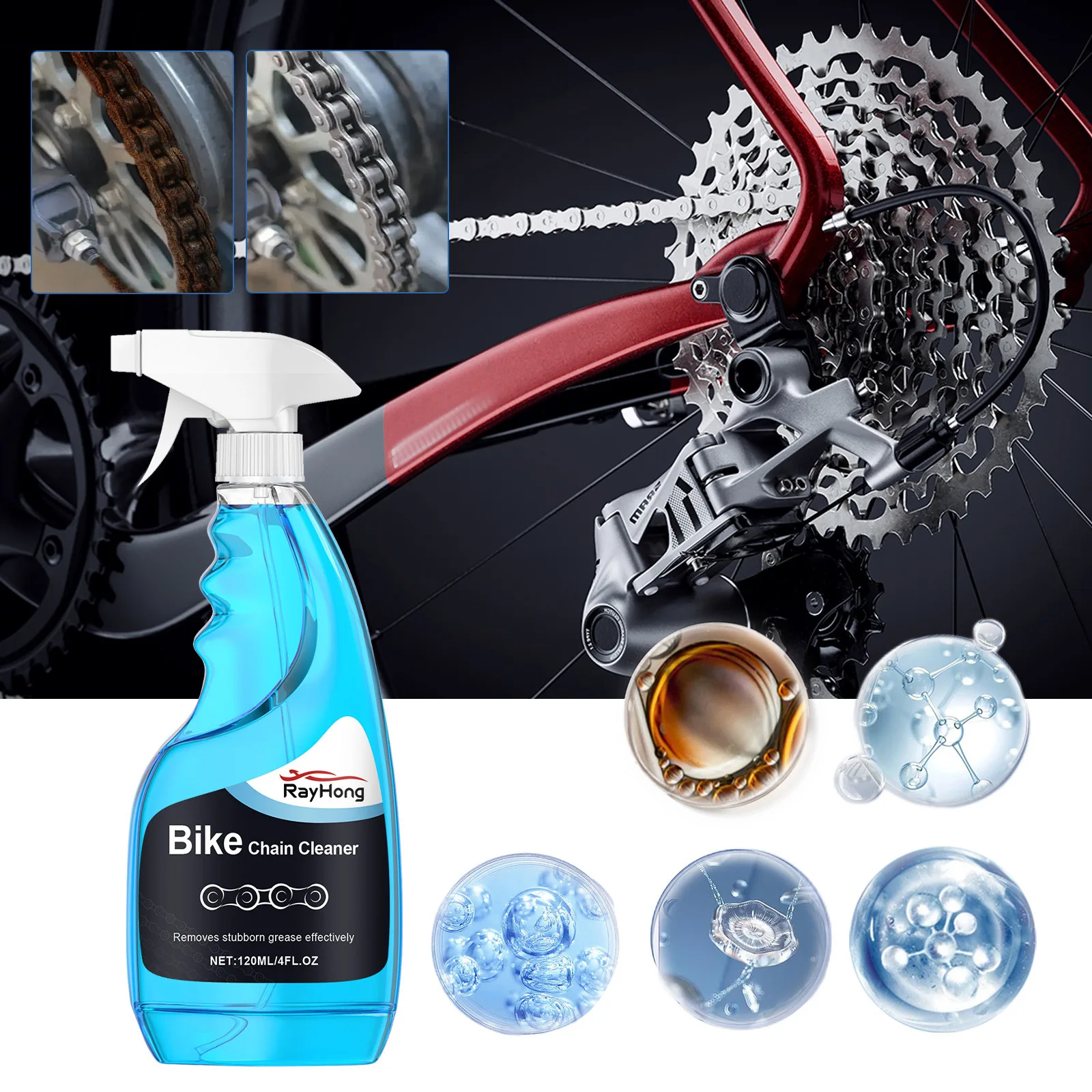 Wholesale Rayhong 120ml Decontamination Rust Cleaning and Maintenance Grease Remover Bicycle Chain Cleaner