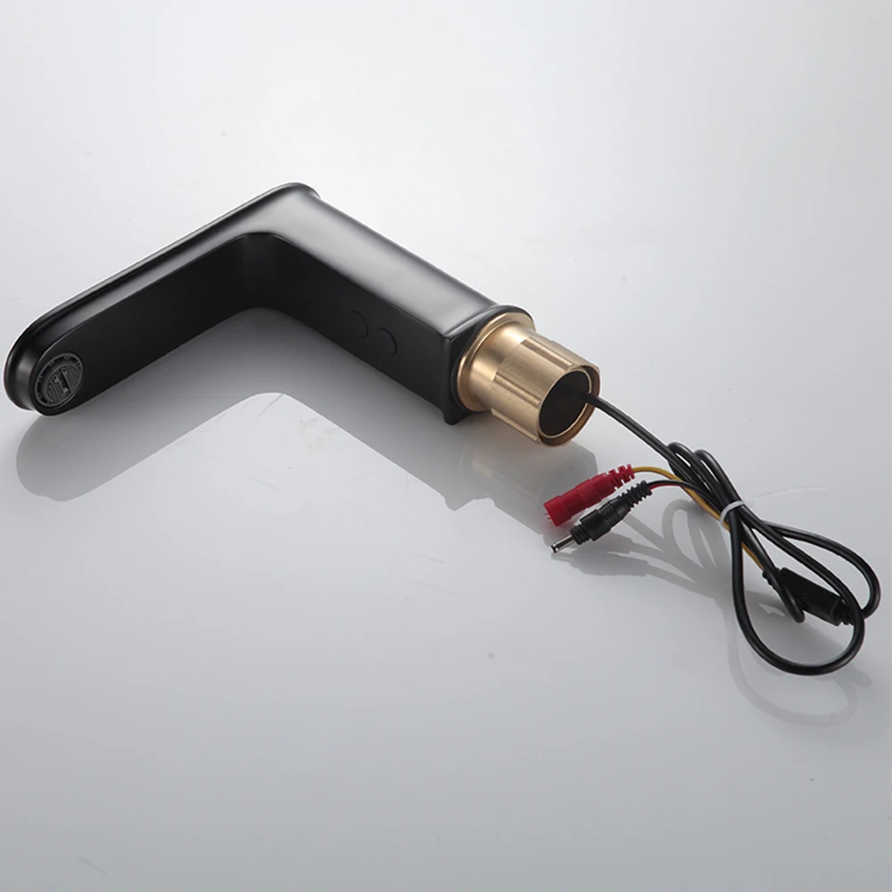 Black negro automatic smart basin faucet taps body full brass copper mixer water cold & hot ac 220 v dc battery saving power