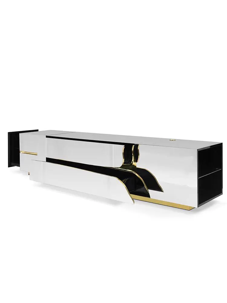 Portuguese designer light luxury rectangular post-modern living room high-grade stainless TV cabinet