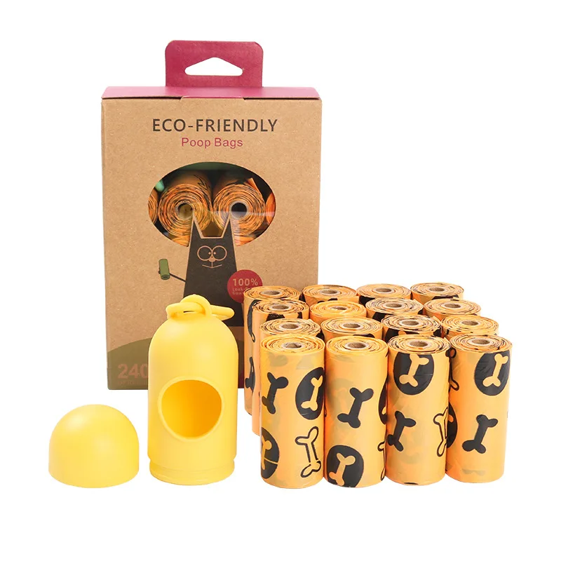 Eco-Friendly Pet Waste with Bags Bone Print Biodegradable Dog Poop Bags with Dispenser Outdoor Dog Walking Supplies 16 Rolls