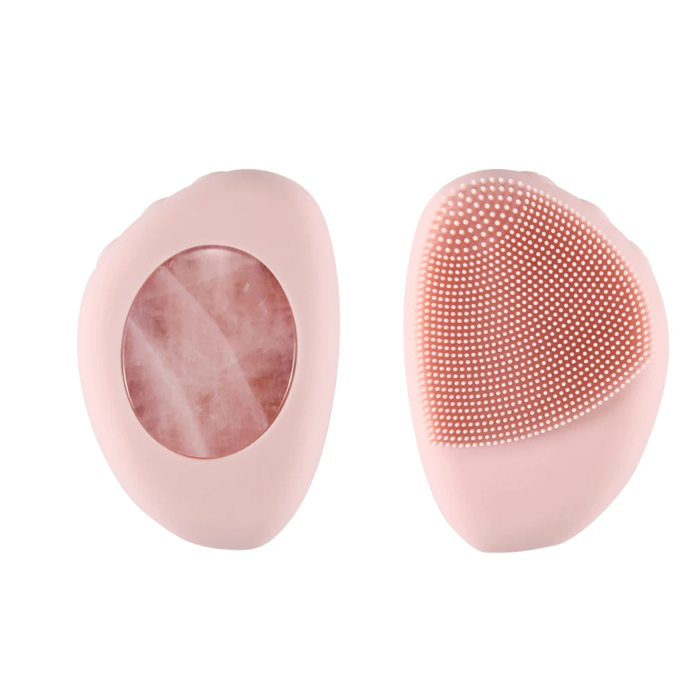 Electric Facial cleansing brush with rose quartz facial warm massager