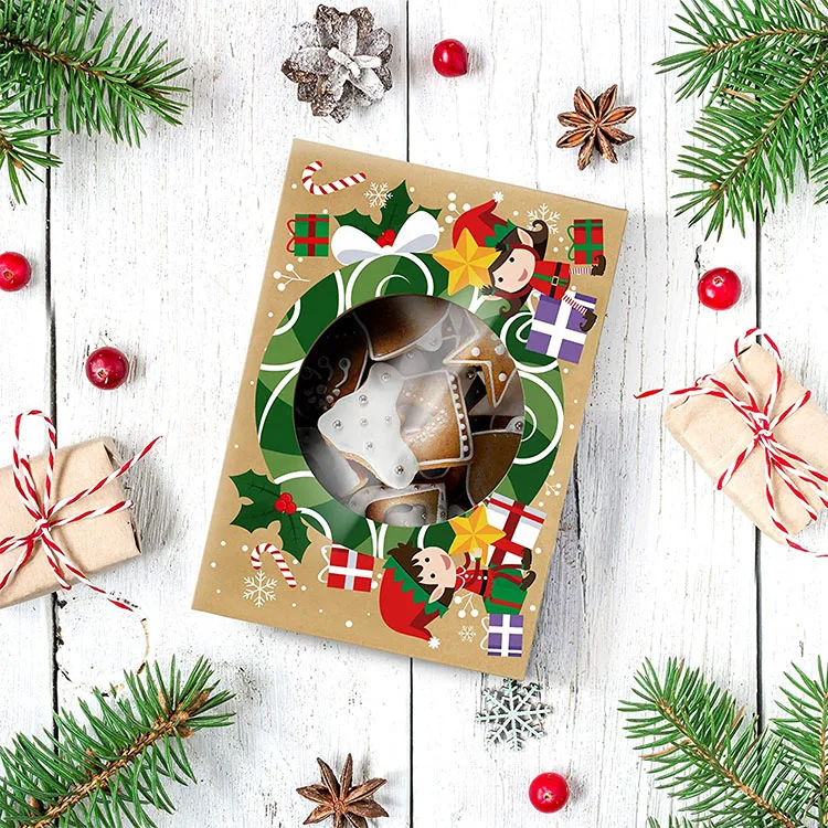 Custom Colorful Christmas Printing Paper Box for Donut Cake Packaging with Windows in Different Sizes Customized