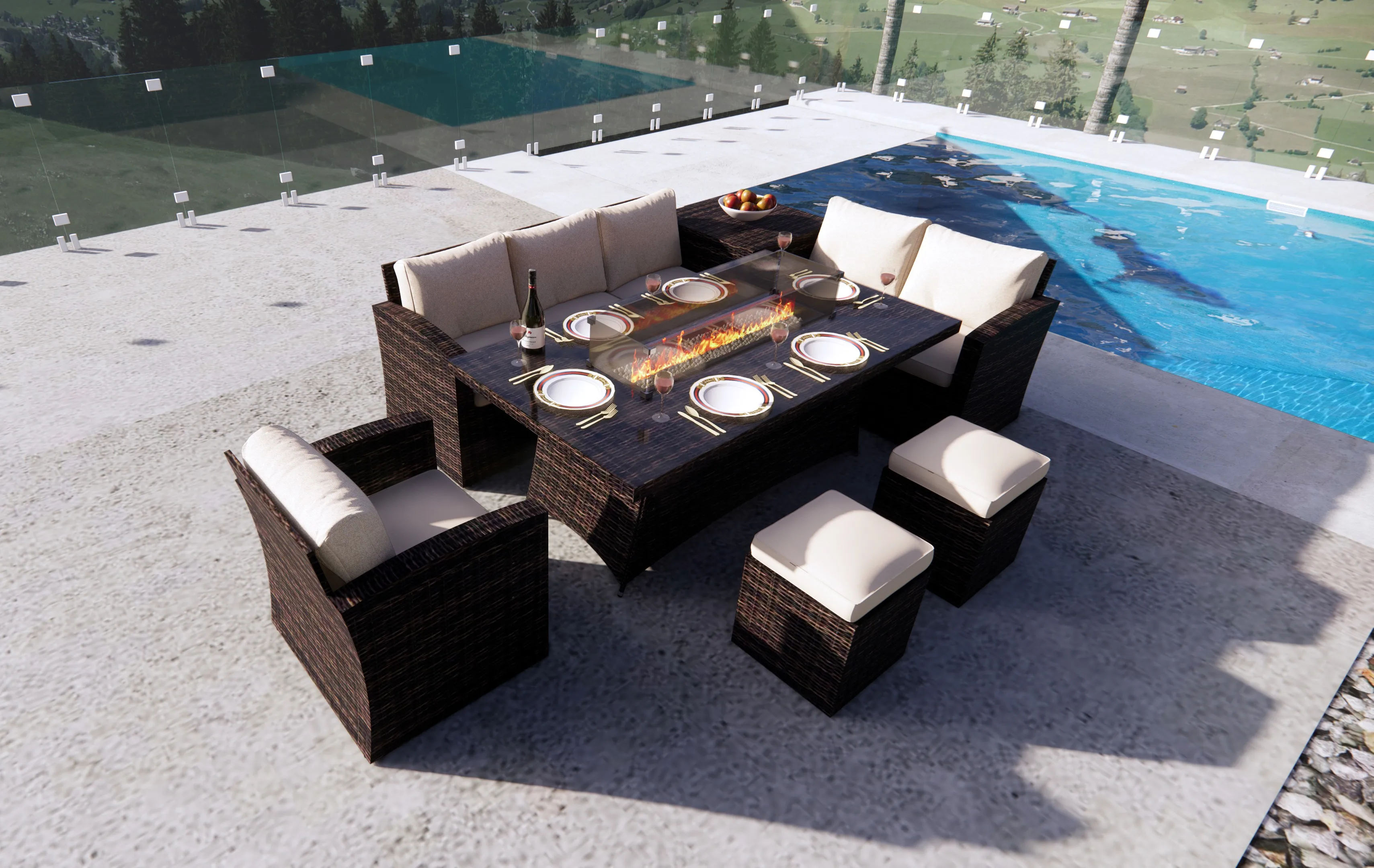 Wicker Furniture Modern patio Garden Furniture Comfortable Outdoor Poly Woven Rattan Patio Sofa Conversation Set