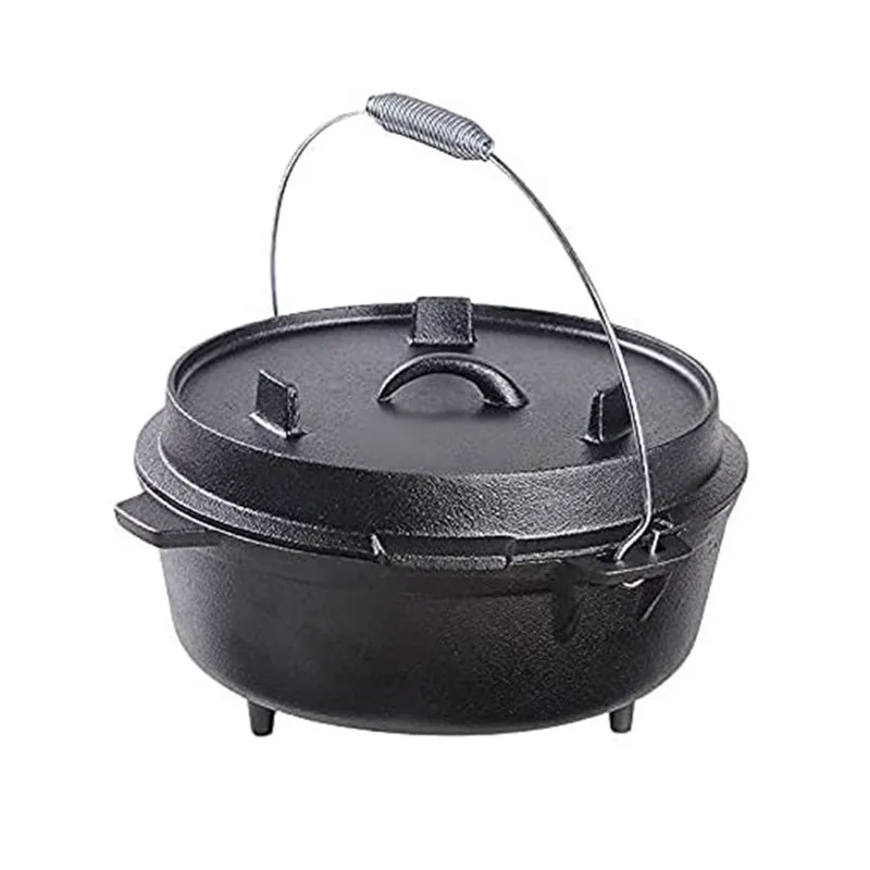 Cast Iron Deep Black Dutch Oven Pot with Lid and Handle