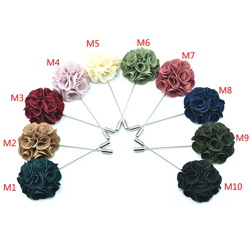 hot sale handmade fabric flower shape lapel pin brooches for men