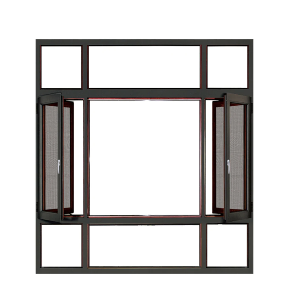 Aluminum Frame Double Tempered Glass 6063-T5  SS Screen Casement Windows For Home