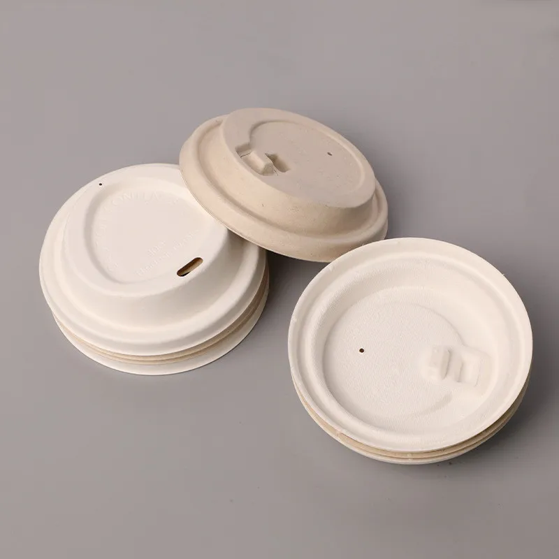 Wholesale Disposable Composable Lid For Pulp Paper Lid 80 90mm Bagasse Coffee Cup Pulp Lids Cover