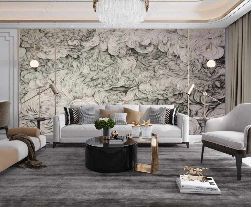 Modern simple black and white sketch clouds hotel wall cloth TV background wall mural background wall wallpaper wallpaper