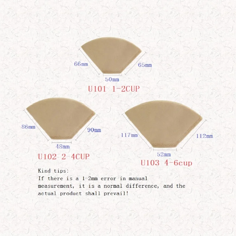 U103 Factory Price Unbleached U Shape Coffee Paper filters With Ear 103/104