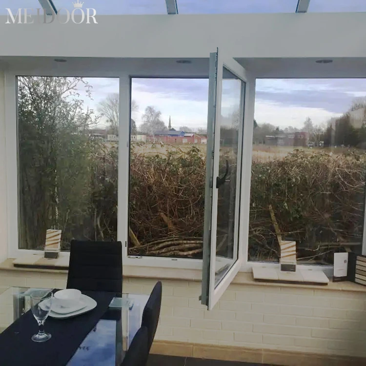 Black White Custom Color Aluminum Frame Double Triple Glass Windproof Casement Window flush windows with mosquito net