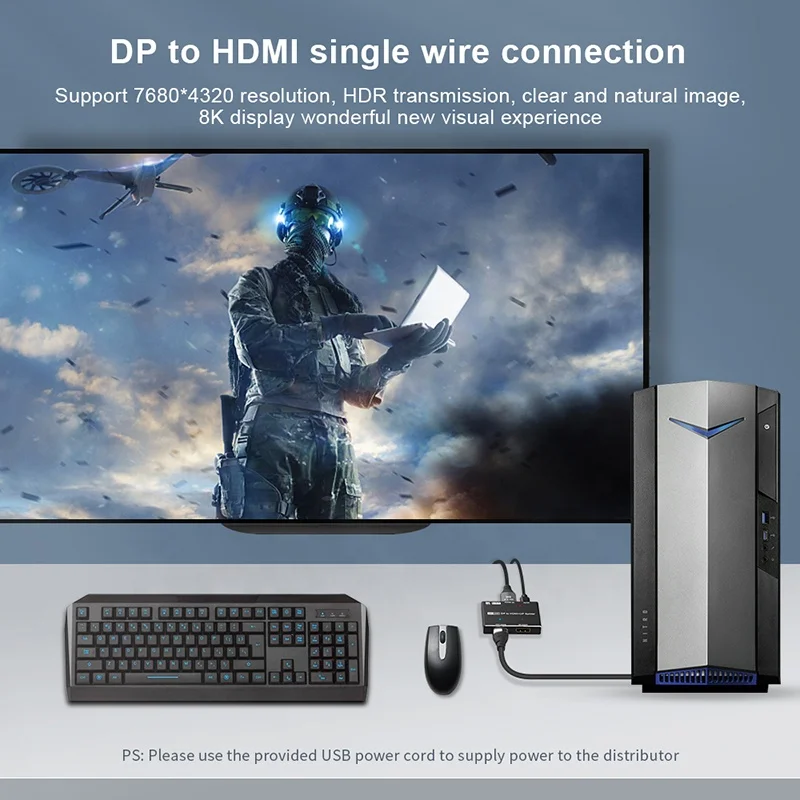 MST DP Displayport To HDMI and DP Displayport Splitter Adapter Box Black Support 2.1 8K 60Hz 4K 120Hz 7860x4320 Resolution
