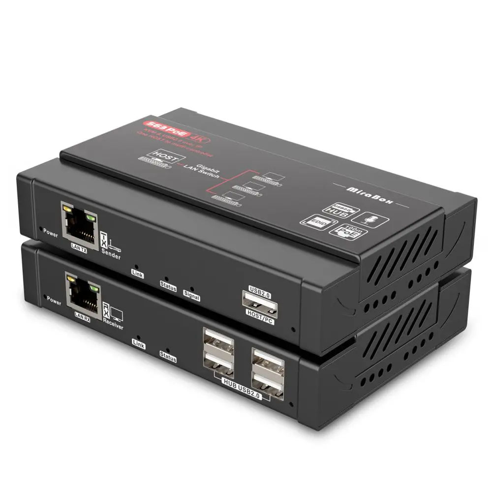 Latency <50ms 100m PoE KVM over IP 4K@30Hz 4:4:4 USB2.0 Extender over CATx 4K KVM Extender