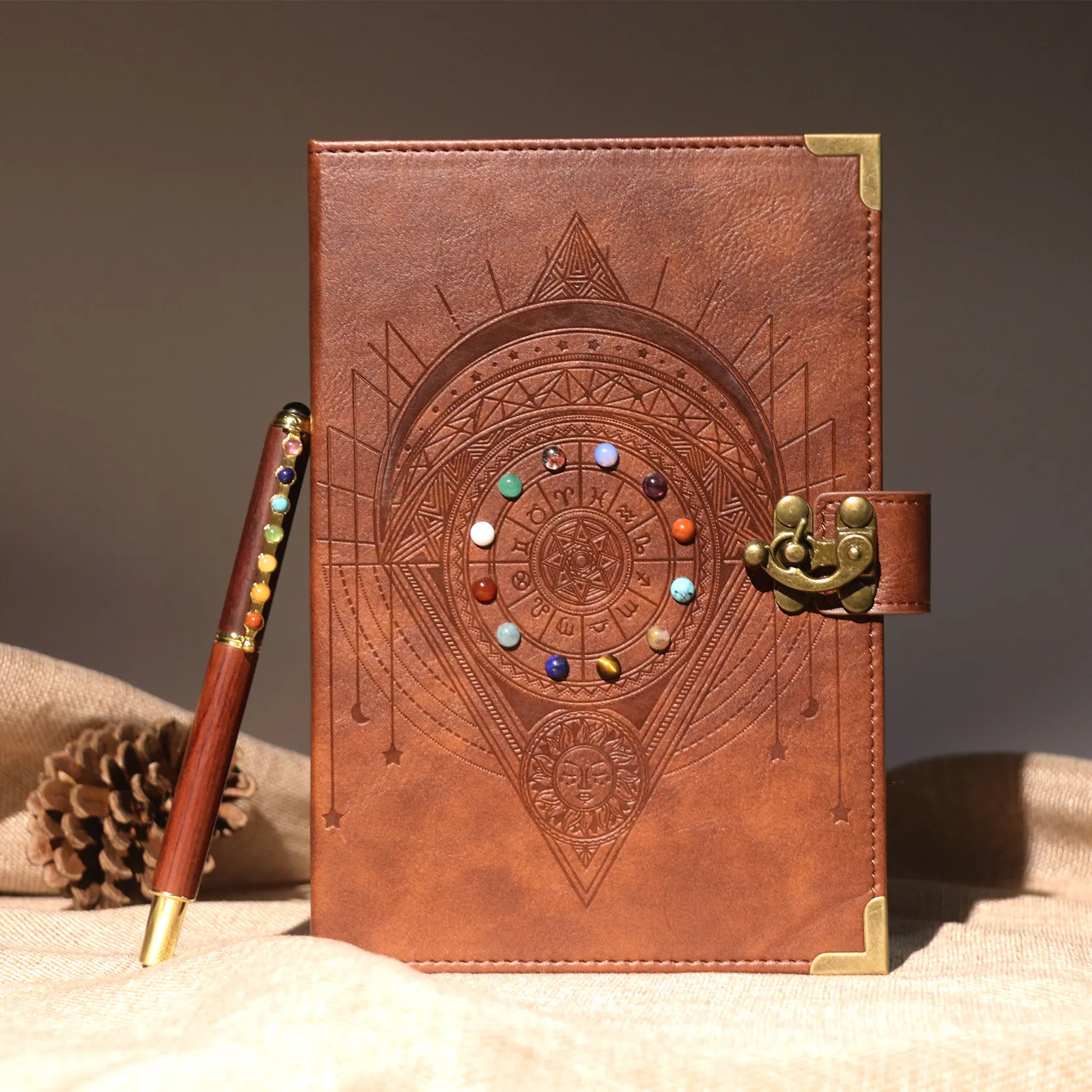 Customization High Quality Healing 12 Constellation Crystals Notebook Diary With Crystal Pen For Travel Study Birthday Gift