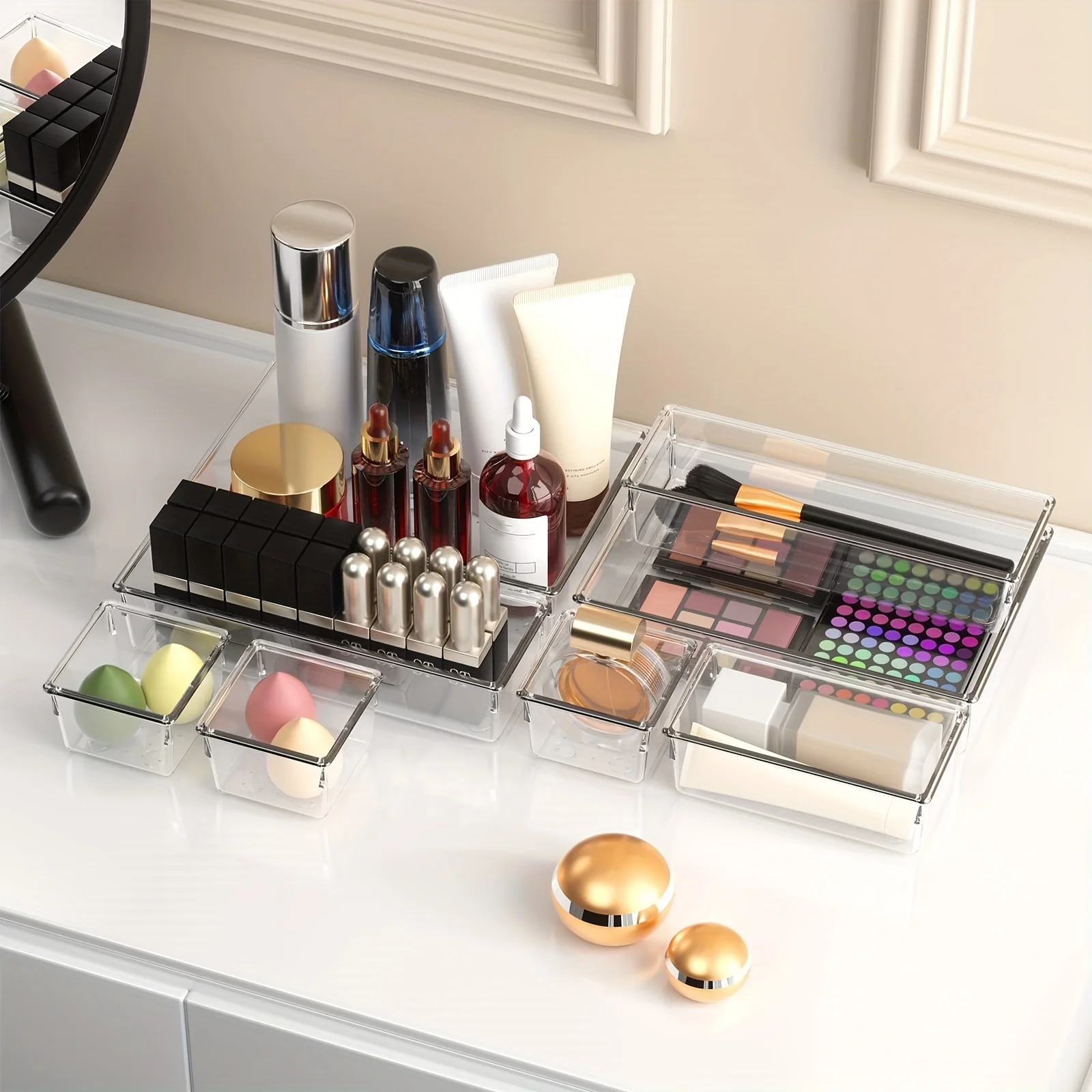 25pcs Clear Drawer Organizers Set Multifunctional utensil Storage Box Storage Dividers For Makeup/Jewelries/Bedroom/Office