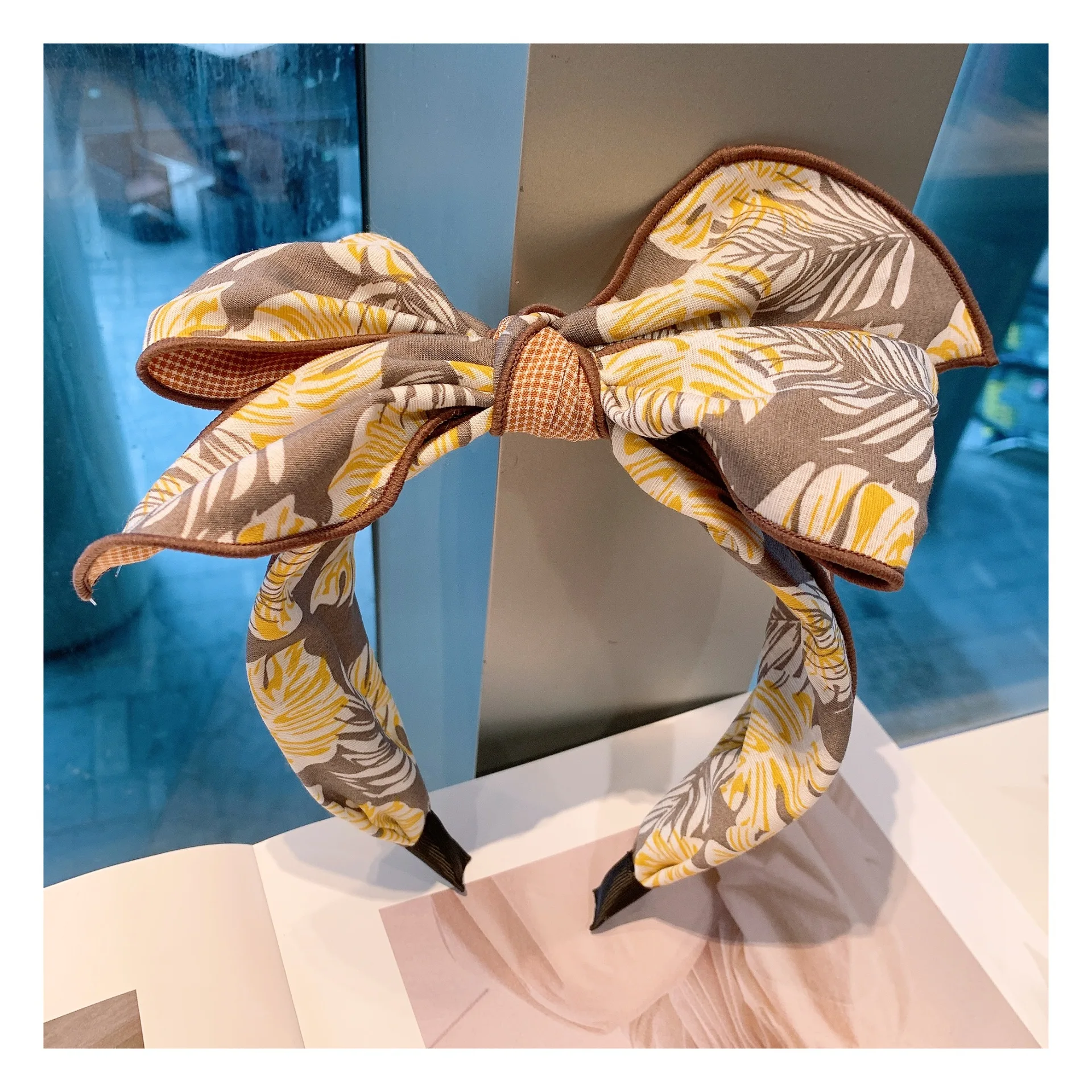 Antique cotton floral multilayer fairy headband with large bow