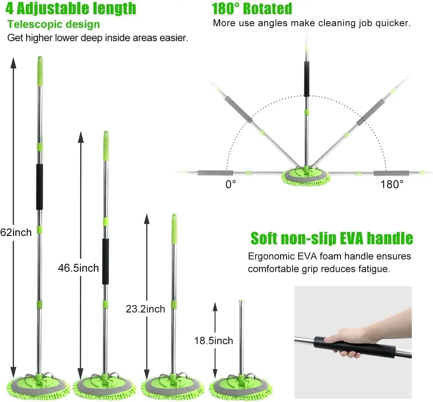 Long Handle Car Wash Brush Mop Kit Soft Bristle Brush Microfiber Sponge Duster Mitt for Detailing and Washing