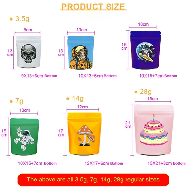 Custom print resealable 3.5g 8th 3.5 7g empty cookie candy special shaped ziplock smell proof cutout packs die cut mylar bags