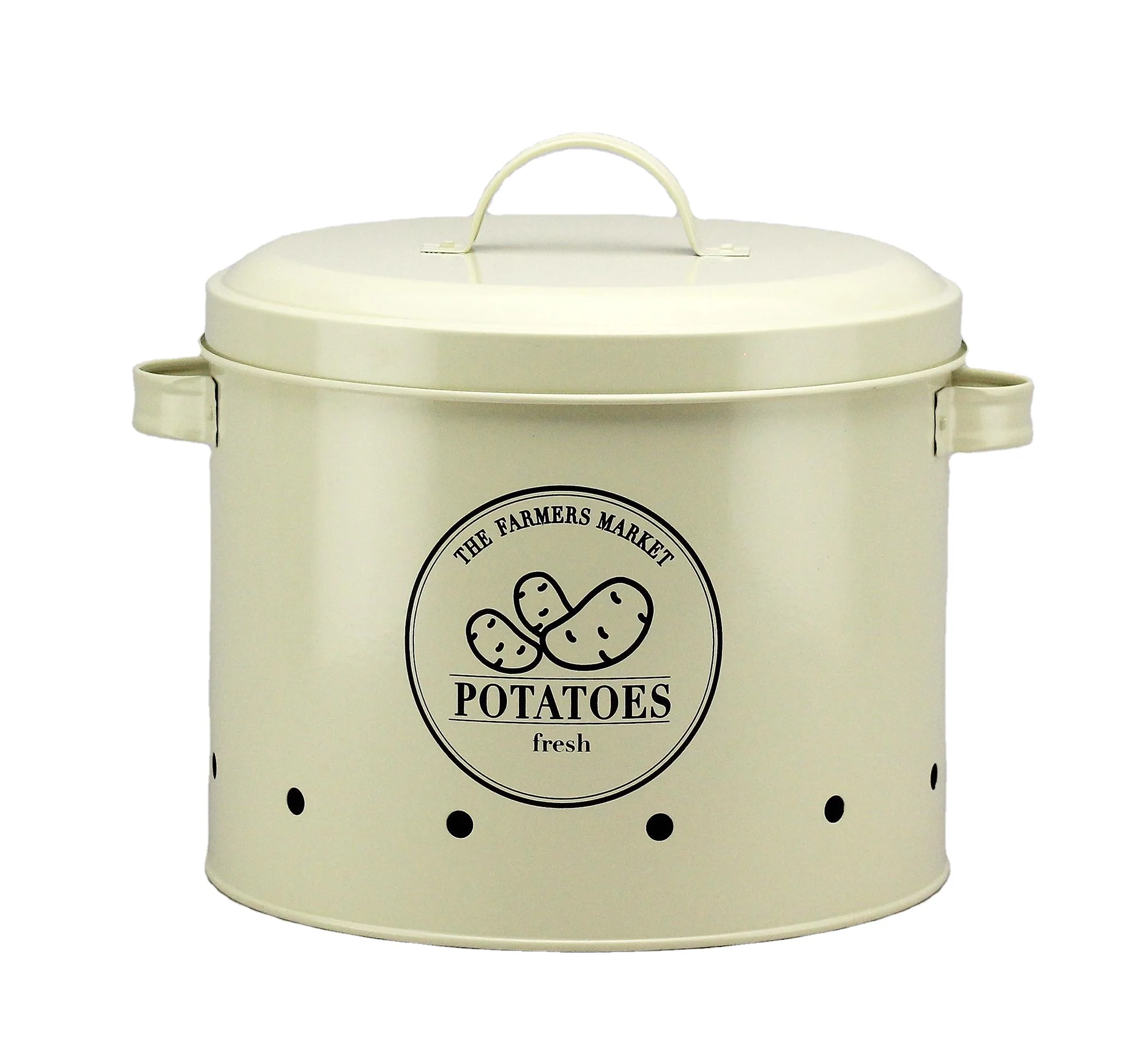 New Model Adjustable Yellow Metal Hostel Food Potatoes Storage Tin Container
