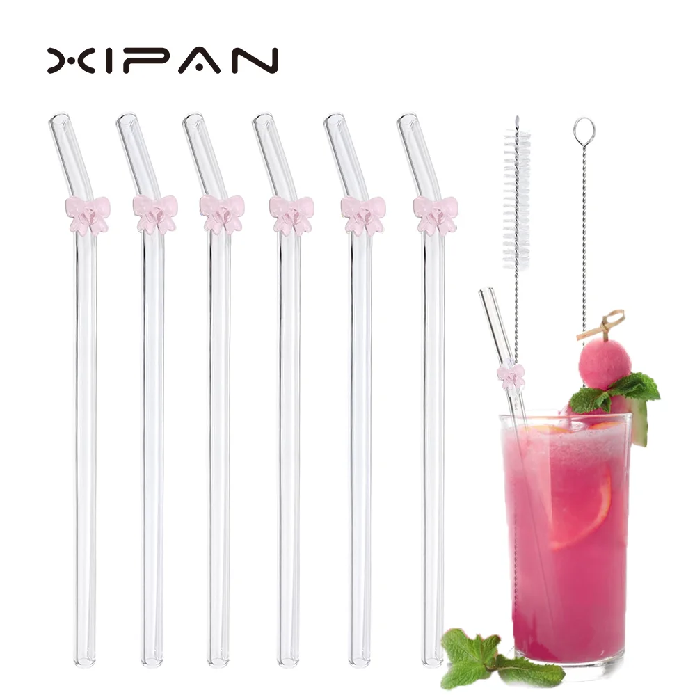 Hot Sale Borosilicate Butterfly Mushroom Glass Drinking Straws High temperature resistance Clear Colored Bent Cocktail Straw