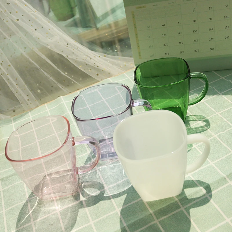 Large Capacity Borosilicate Drinking Glass Cup with Handle Colored Glasses