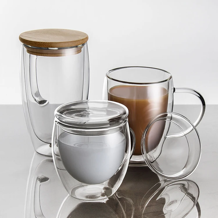 Top Selling 250ml 8.4oz Double Wall Glass Cup with Bamboo Lid Custom Glass Cup for Coffee or Tea