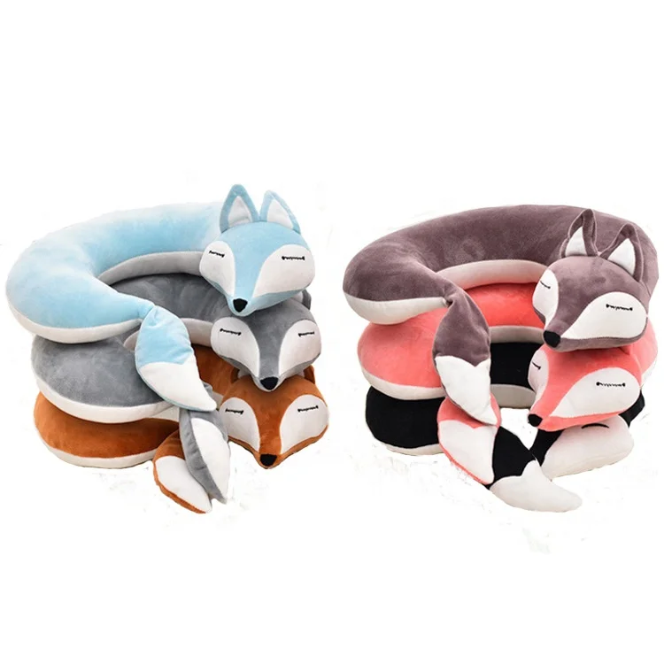 Soft plush red squirrel baby neck pillow fashion promotional u shape funny pillow kids travel neck pillow