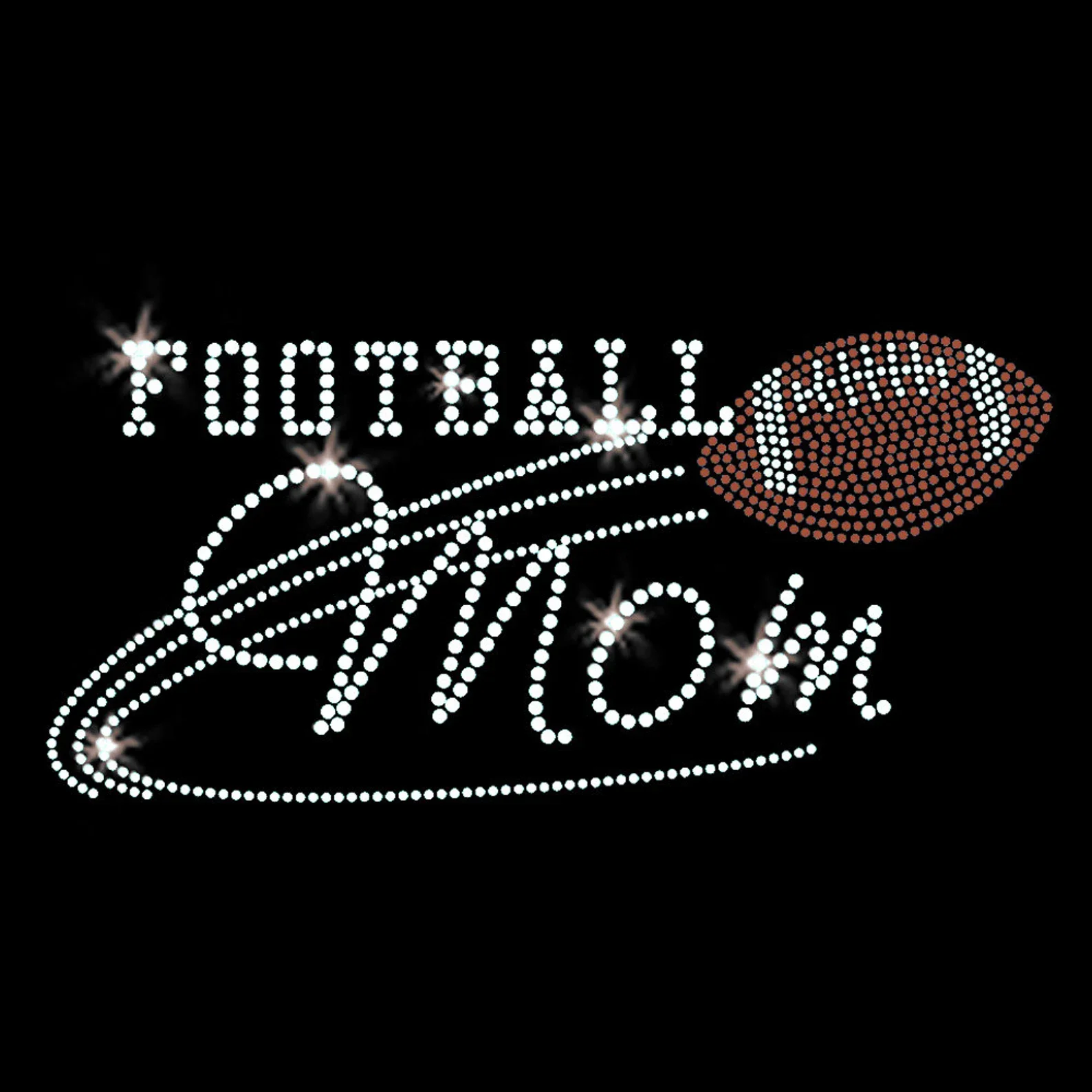 Custom Designed Flat Football Mom Rhinestone & Rhinestud Transfer Iron-on Sparkly Clear Crystal Bling for Clothes & Clothing