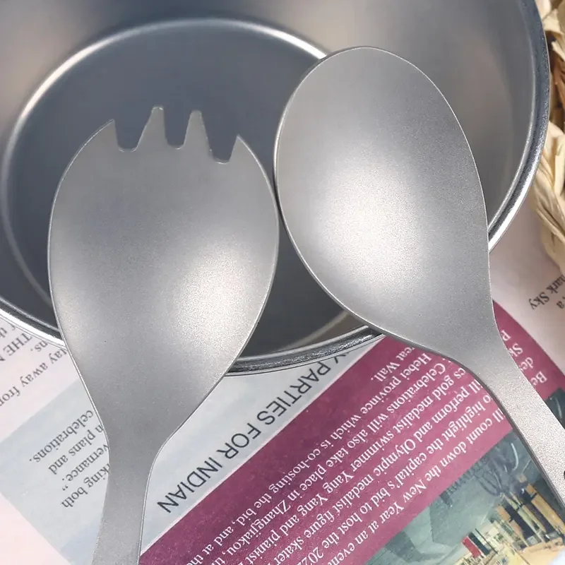 Factory hot sale titanium cutlery wholesale outdoor long handle titanium spoon camping cutlery with bottle opener