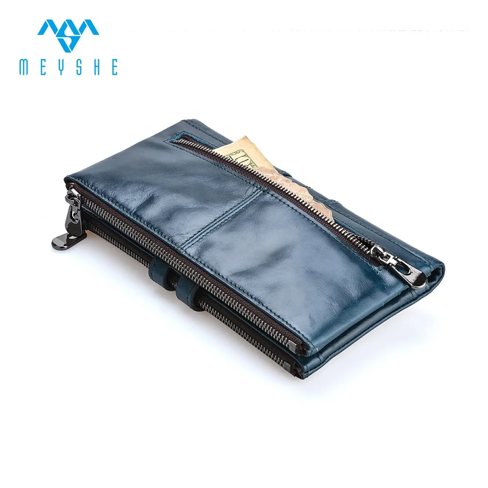 Vintage royalblue genuine leather guangzhou custom zipper women wallet