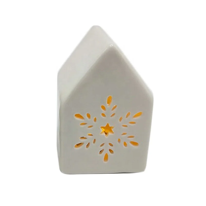 Factory Outlet Decorative Modern House Shape Tealight Ceramic Christmas Candle Holder
