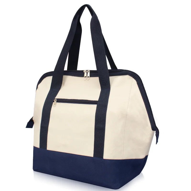 Portable OEM Eco-friendly supermarket shopping bag insulated food bag customized durable cotton canvas lunch cooler bag