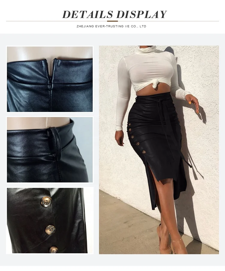 Юбка-карандаш средней длины из искусственной кожи с завышенной талией