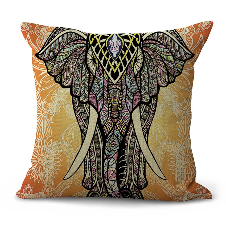 Printed Indian Mandala Ethnic Elephant Throw Pillow Cover Bohemian Pillowcase 18x18 Inch Decorative Square Cushion Cover