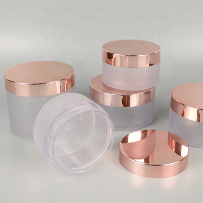 Luxury Sweet Plastic Cosmetic Jar PET Frosted Jar With Rose Gold Cap 0.5oz/1oz/2oz/3oz 4oz 8oz Lip Scrub Container With Lid
