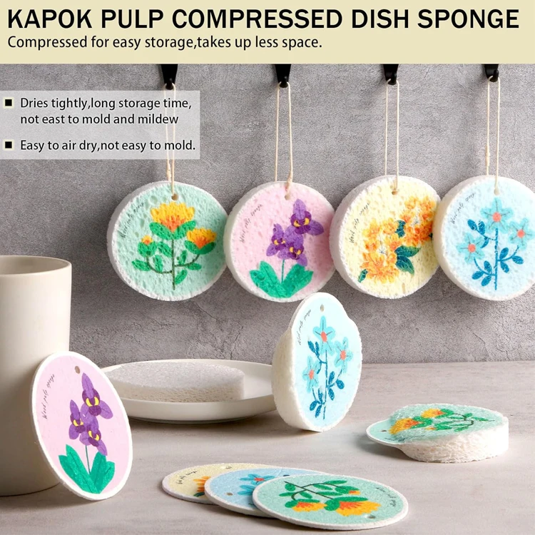Hot-Selling Custom Eco-Friendly Absorbent Kitchen Cleaning Printing Cellulose Sponge Wood Pulp Cotton Dish washing Sponge