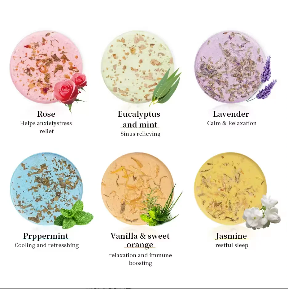 Wholesale Oem Long Lasting Shower Tablets Perfumes Organic Essential Oil Relax Shower Steamers Aromatherapy for Custom Fragrance