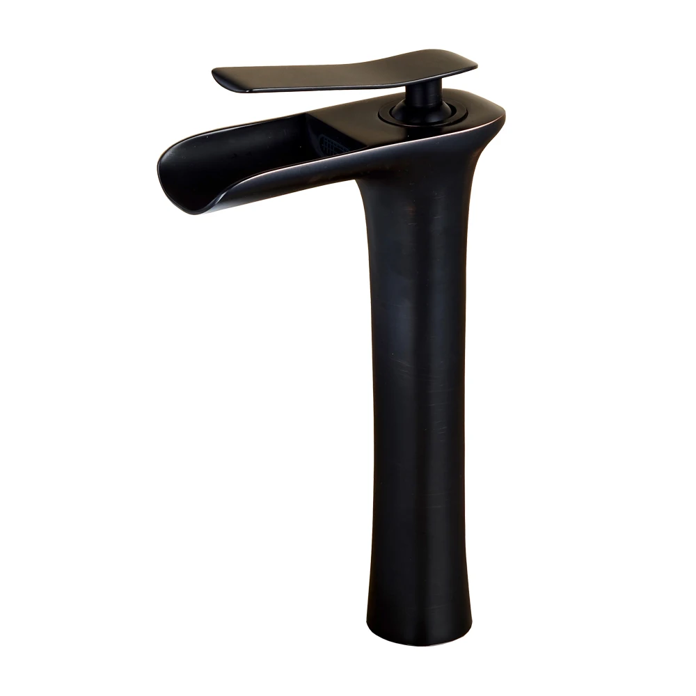 Fyeer High Arc Wash Basin Waterfall Black Bathroom Vessel Faucet