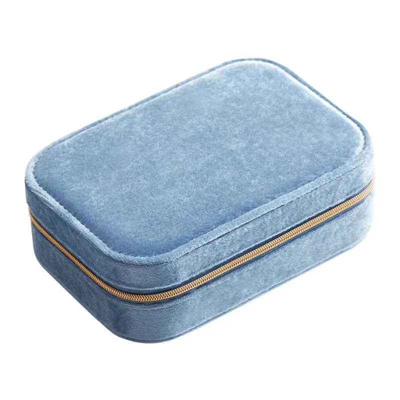Low MOQ ready stock gold zipper pink green candy color velvet bridal party gift jewelry case box