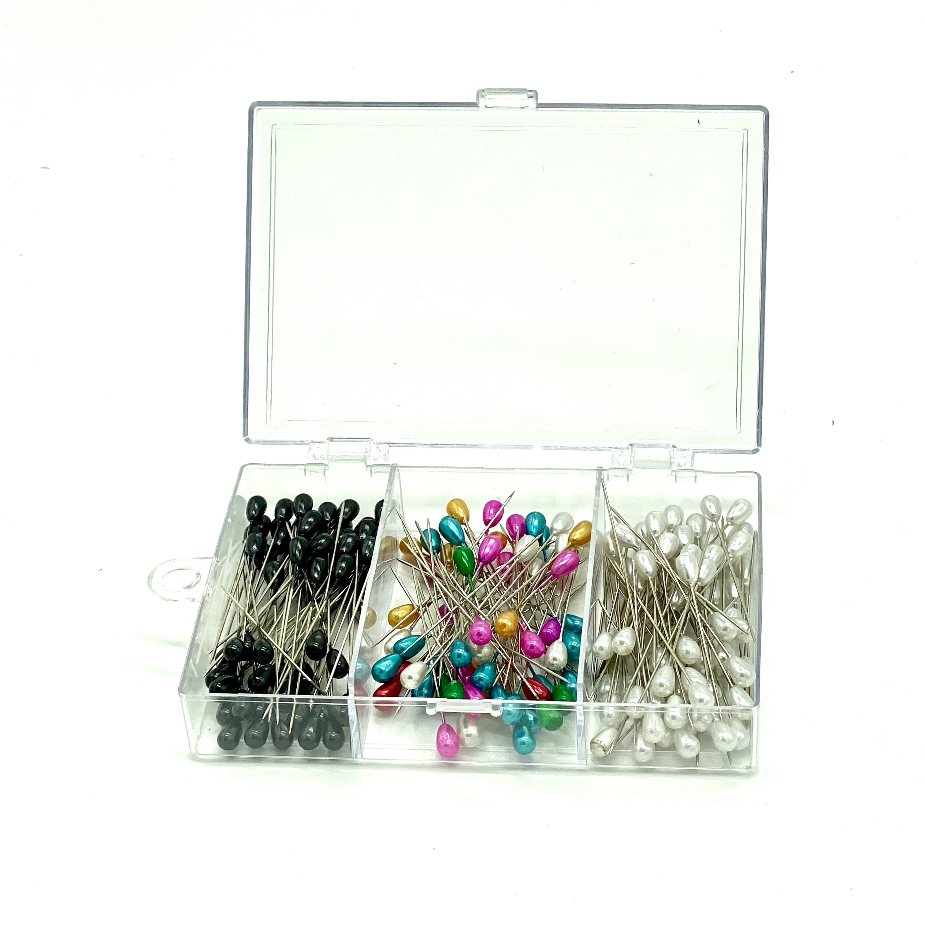 Wholesale various colors three grids 300PCS drop-shaped pear-shaped pearl head pin sets