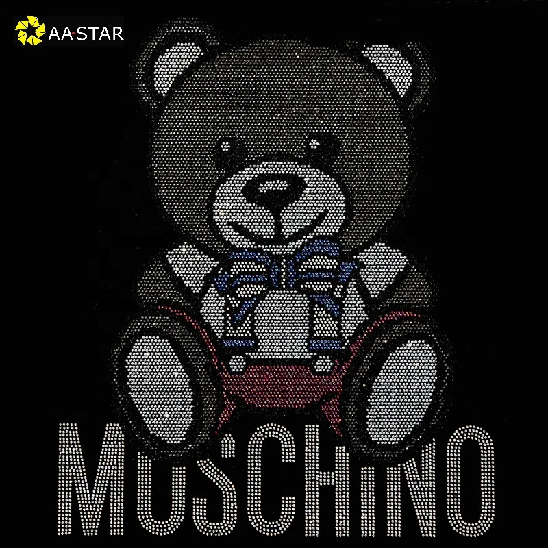 Hot sale rhinestone hotfix heat transfer bear design iron on T-shirt