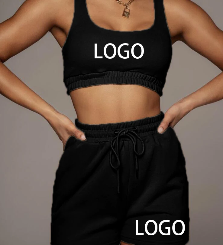 Custom Logo Women Outfits Two Pieces Biker Shorts Set Sleeveless Tracksuit Tank Crop Top Shorts Set for Women